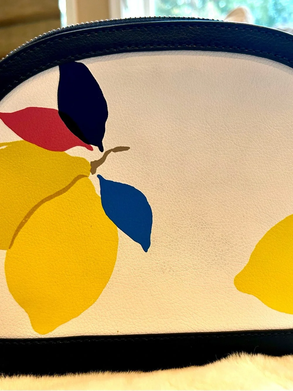 kate spade White Lemon Print Dome Cosmetic Bag - Yellow/Blue/Navy/Pink